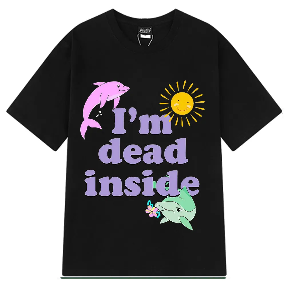 

Забавные повседневные футболки I’m Dead Inside Dolphin для мужчин и женщин, модная одежда y2k, футболка, летняя хлопковая свободная футболка с короткими рукавами