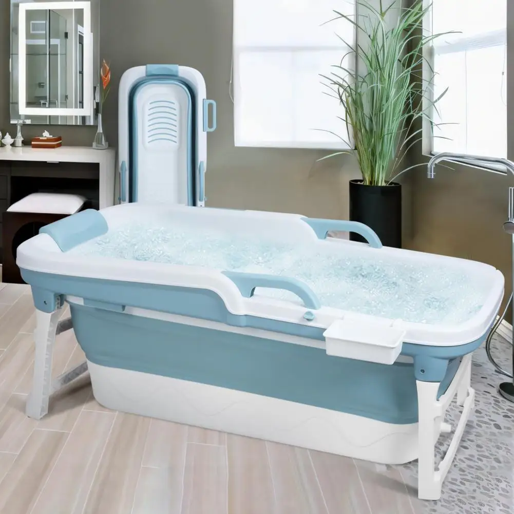 Foldable Bathtub, 51/55 Inch No Lids Bottom Side Drainage Portable Bathtub With Handle, Collapsible Bathtub For Adult Kids