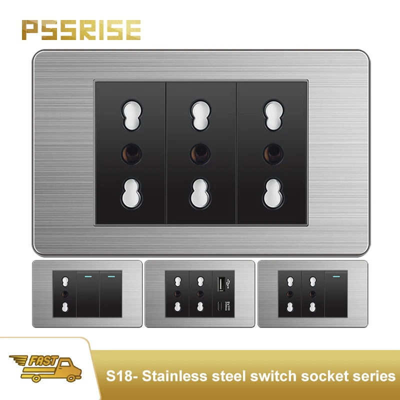 

PSSRISE EU Италия Настенный выключатель питания Быстрая зарядка с USB Type-c 5 В 2100 мА Телевизор Телефон Компьютер Мощность Нержавеющая сталь Черный