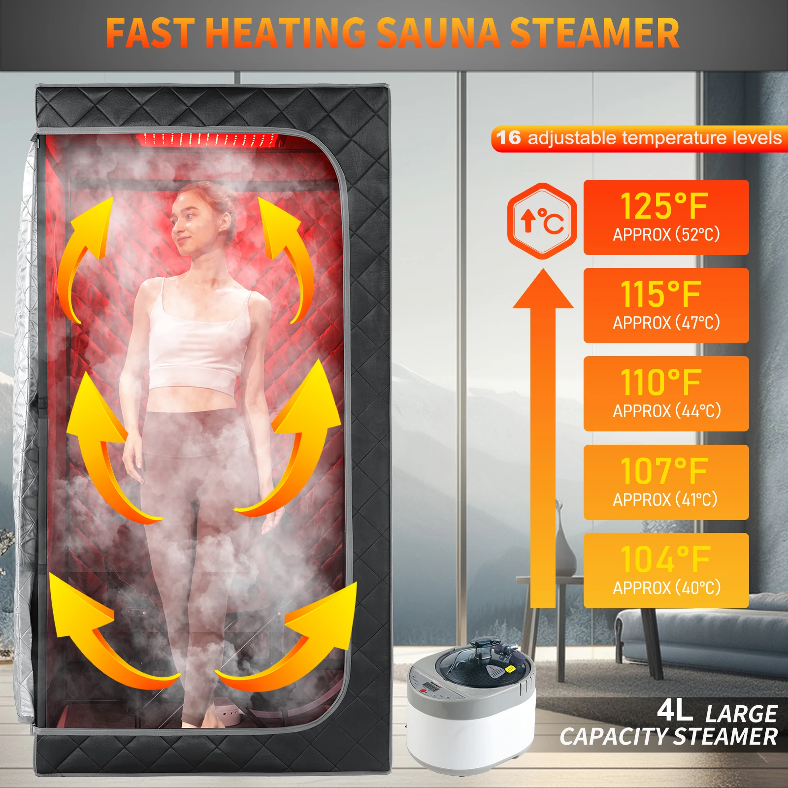 

2 in 1 Sauna Set Infrared & Steam Sauna Full Body Relaxation with 660nm Red Light Therapy 4L Steamer Folding Chair