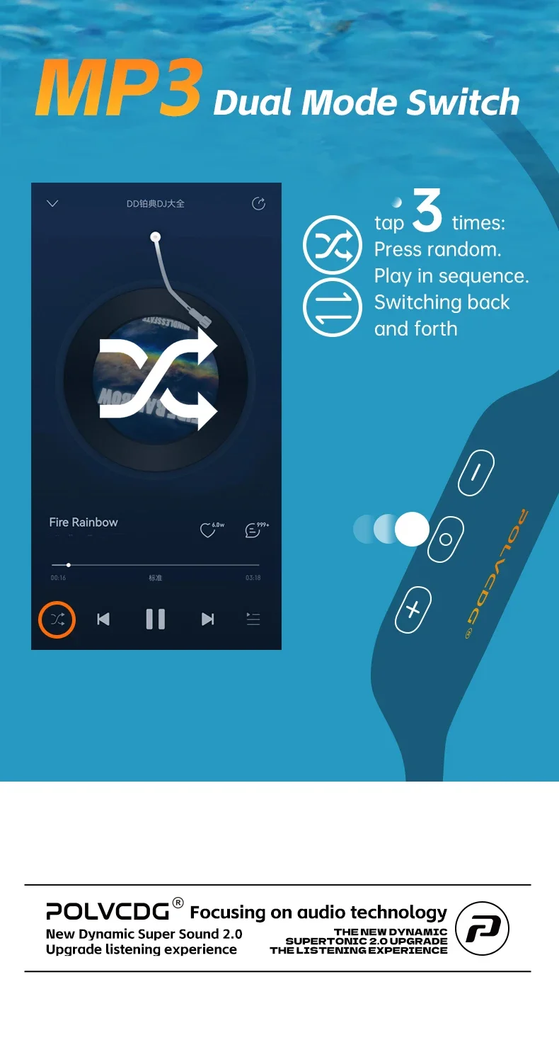 POLVCDG Bone Conduction Earphones Swimming Earphones 32GB Memory IPX8 Waterproof Silicone Outdoor Golf Cycling Running X13