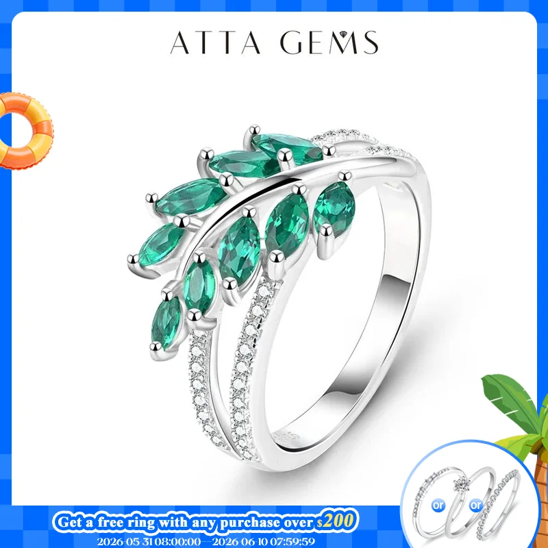 

ATTAGEMS Classic 925 Sterling Silver Lab Emerald Created White Sapphire Gemstone Anniversary Band Ring For Women Fine Jewelry