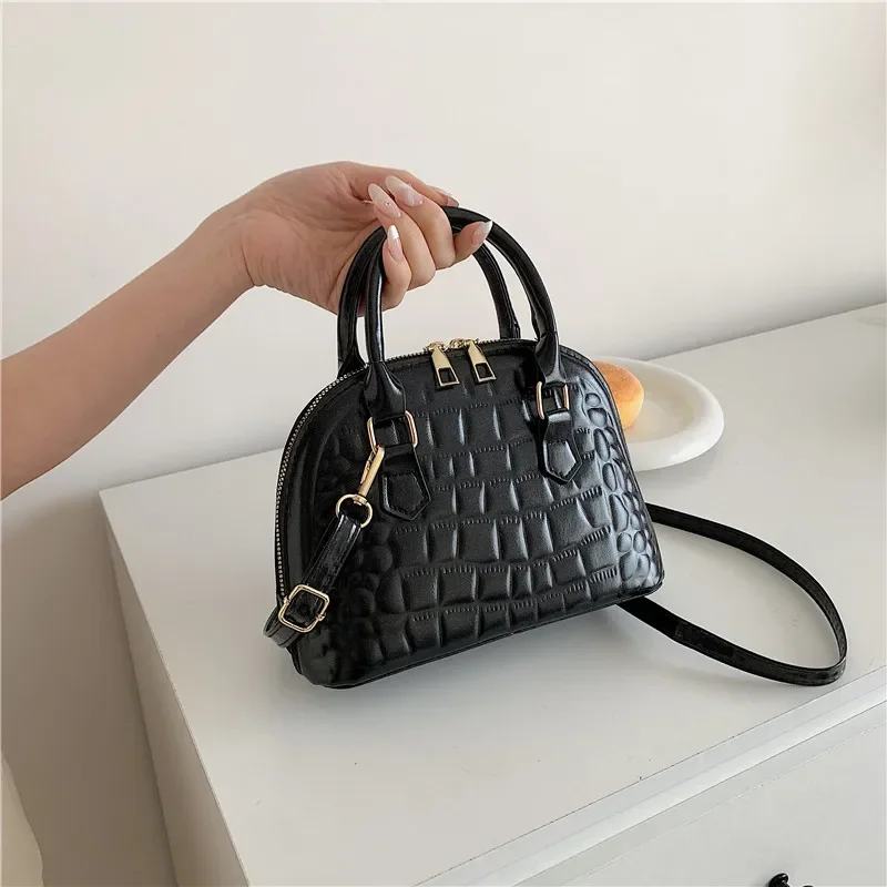 Bolsa de ombro Crocodile Shell vincada para mulheres, bolsa B, bolsa feminina crossbody, marca de luxo, moda coreana, nova, outono