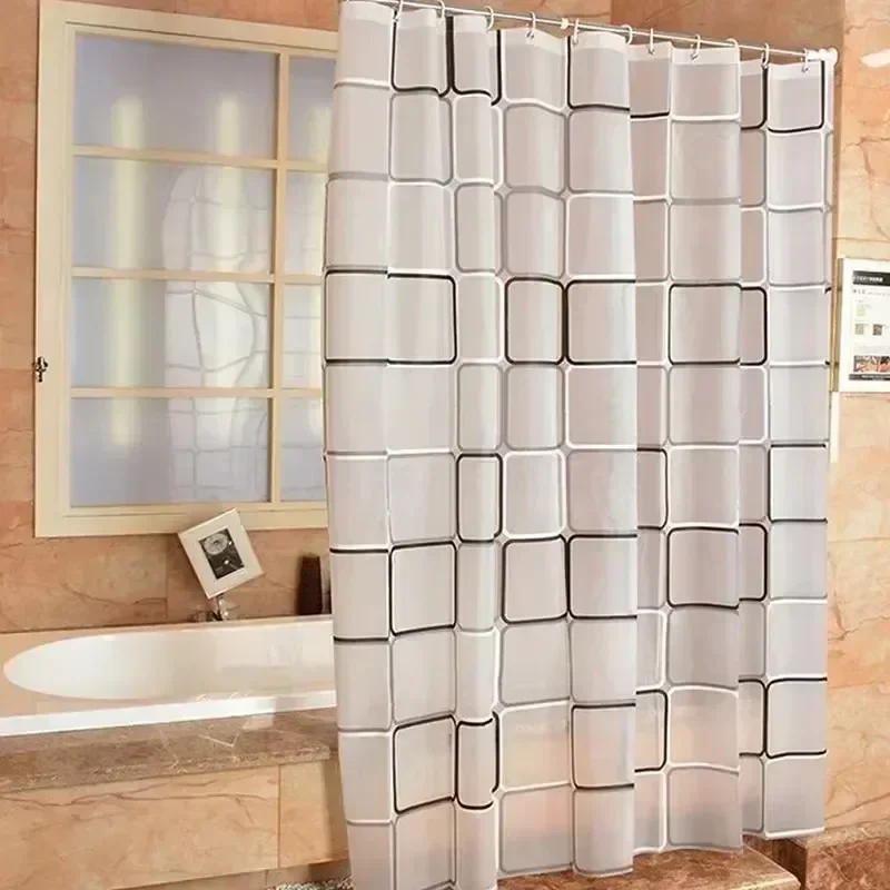 1PCS Bathroom Shower Curtains Waterproof Modern Geometric Plaid Pattern Household Decoration Translucent Good Quality