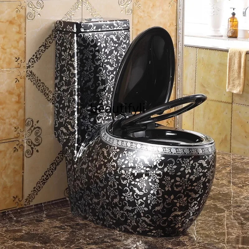 Silver toilet, black toilet, super swirl retro bathroom deodorant household creative ceramic Nordic toilet