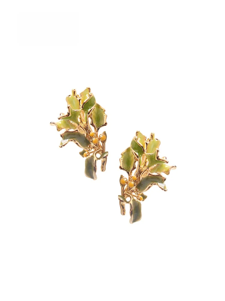 sumni-samantha-earrings-enamel-drip-leaf-design-unique-women's-fashion-jewelry-sweet-style-alloy-plated-silver-gold