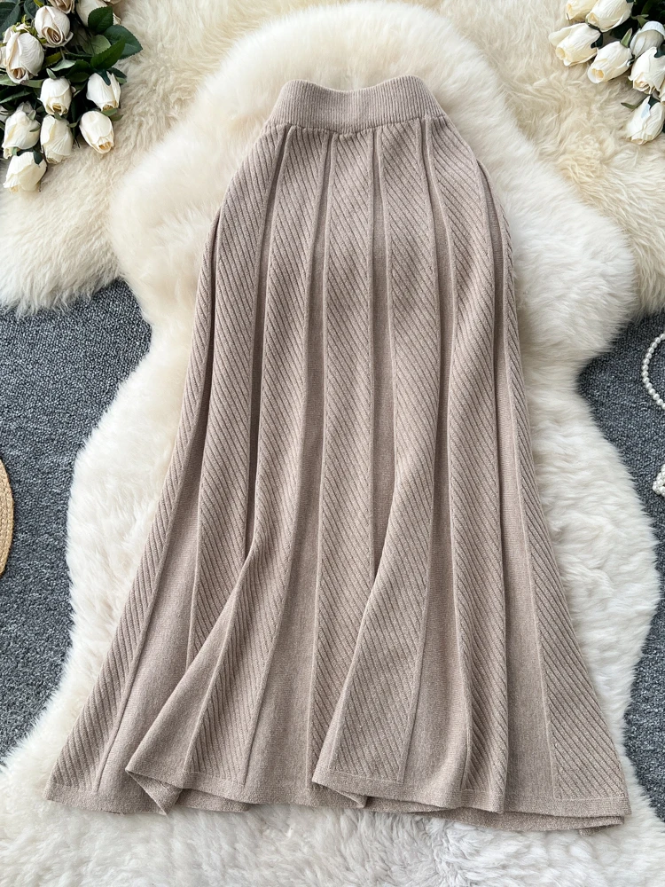 Ele Knitted f Skirt Women's Autumn Winter 2025 New Elastic Waist Slimming Personali Bodycon Sweater Midi Skirt