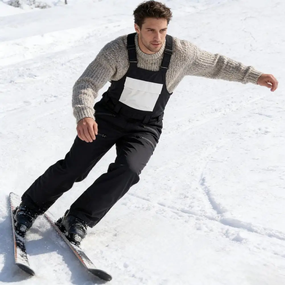 Lightweight Outdoor Winter Overalls, Ski Snowsuit Windproof Warm Insulated Adjustable Strap Workwear With Multi Pockets