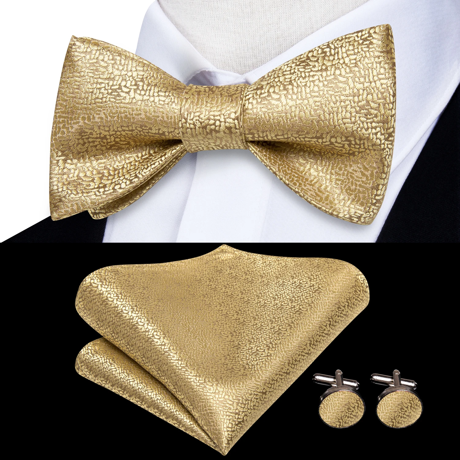 Ensemble de boutons de manchette et nœud papillon pour homme, en soie Jacquard, vente en gros, pour mariage, Business, livraison directe