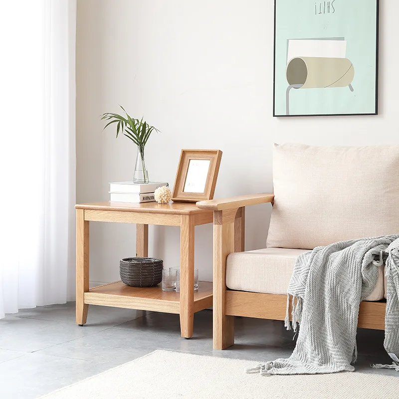

Modern simple square small coffee table Nordic solid wood sofa edge few square double-layer low table living room