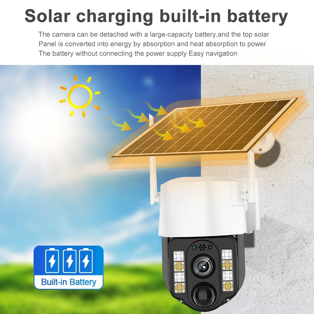 Solar Camera 4G Outdoor Dual Lens PIR Human Detect Wireless Camara Powered Energy Waterproof CCTV Home Security Protection