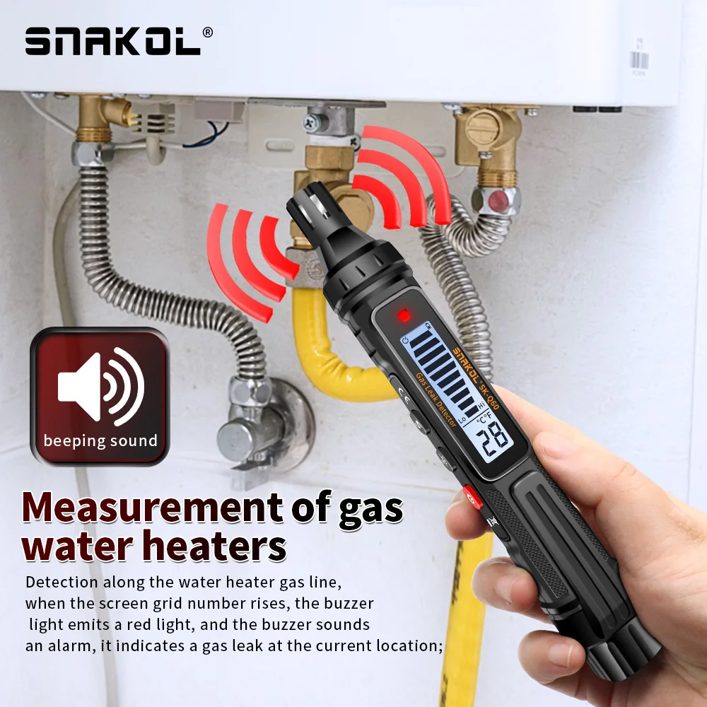 Imagem -02 - Snakol Gás Vazamento Detector Combustível Natural Co2 Álcool Inflamável Glp Metano Analisador Alarme Buzzer Recarregável Ppm Lel Tester