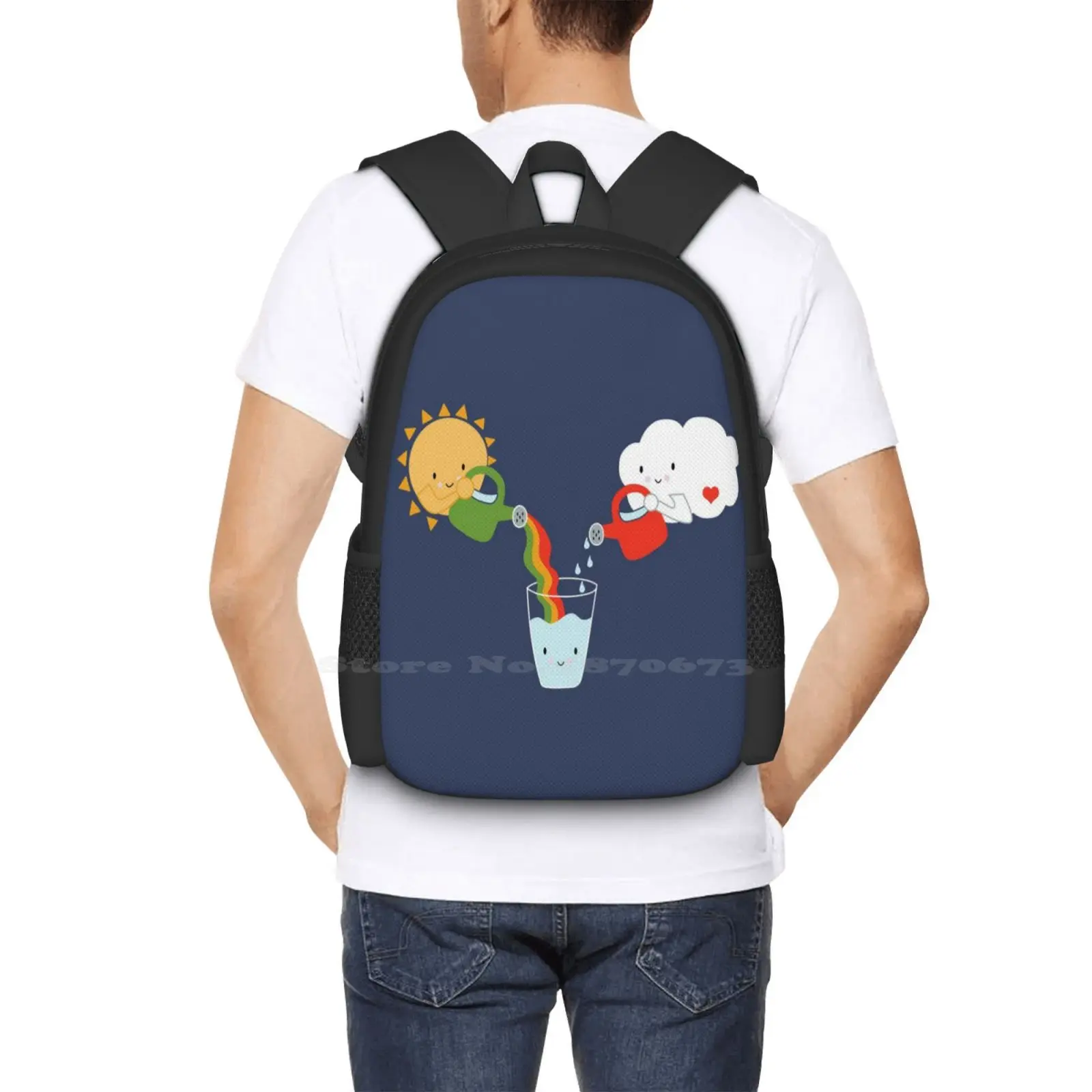 The Glass Is Refillable Fashion Pattern Design Travel Laptop School Backpack Bag Glass Quote Sun Cloud Refillable Believe Drink