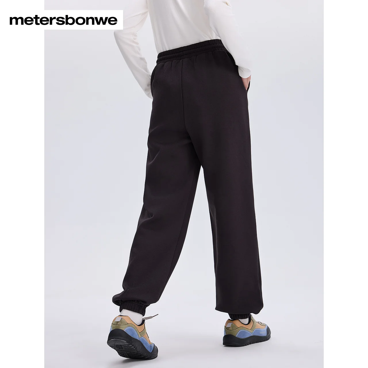 Metersbonwe-dames joggebreide broek gaat met alles elastische hoge taille effen kleur broek casual losse joggingbroek winter