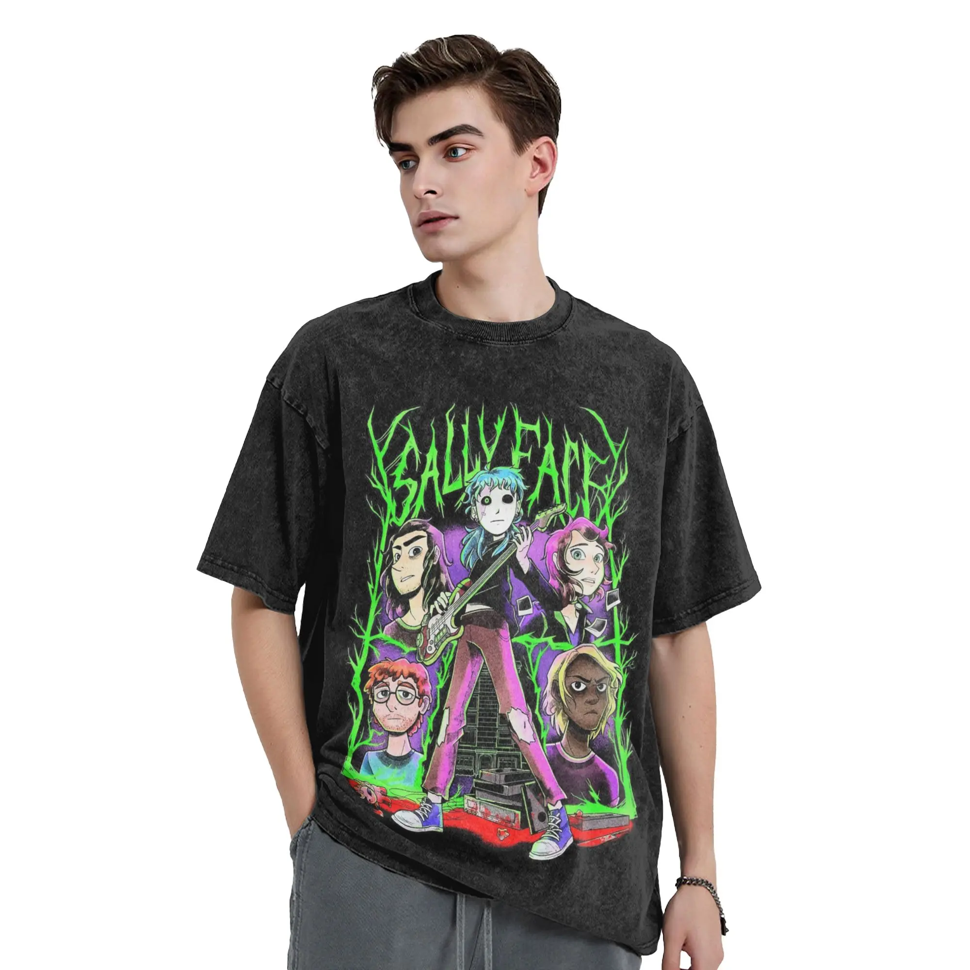 Sally Face Poster T Shirt Hip Hop Washed 100% Cotton Street T-Shirts  Vintage Men Women Tops Streetwear Printed Tees