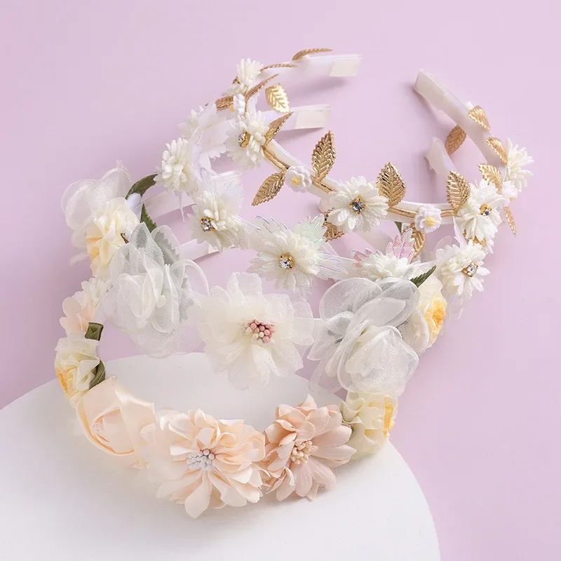 

Sweet Imitation Flower Hairband Kids Non-Slip Hair Hoop Floral Leaves Headbands For Girls Hair Accessories Party Gift