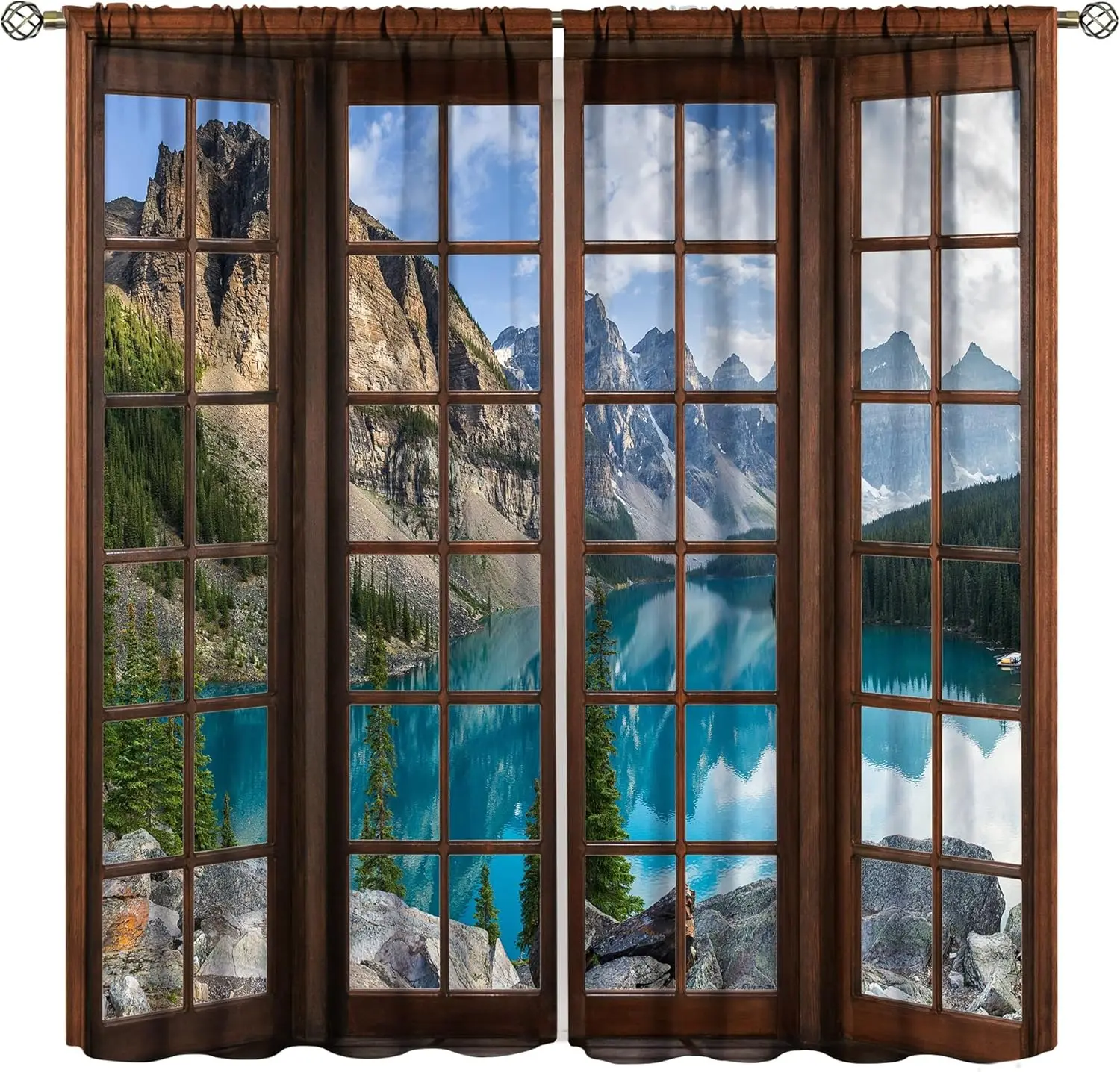 Scenic Realistic Mountain Lake View Window Curtain Drapes Alpine Landscape Window Treatment Home Decor Panel Curtain