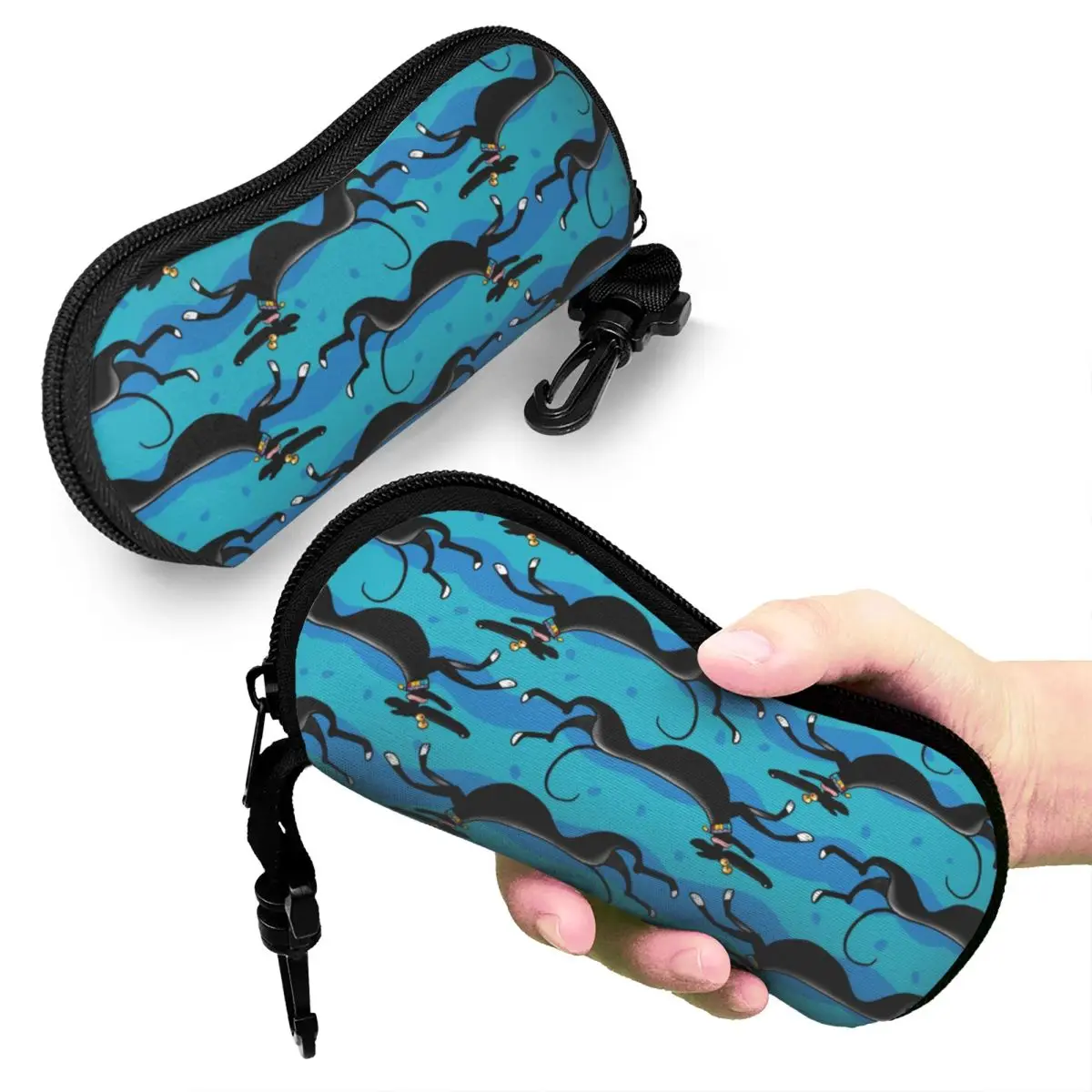 Custom Greyhound Blue Zoomies Pattern Sunglasses Soft Case Neoprene Zipper Shell Eyeglass Case Protective Box For Glasses