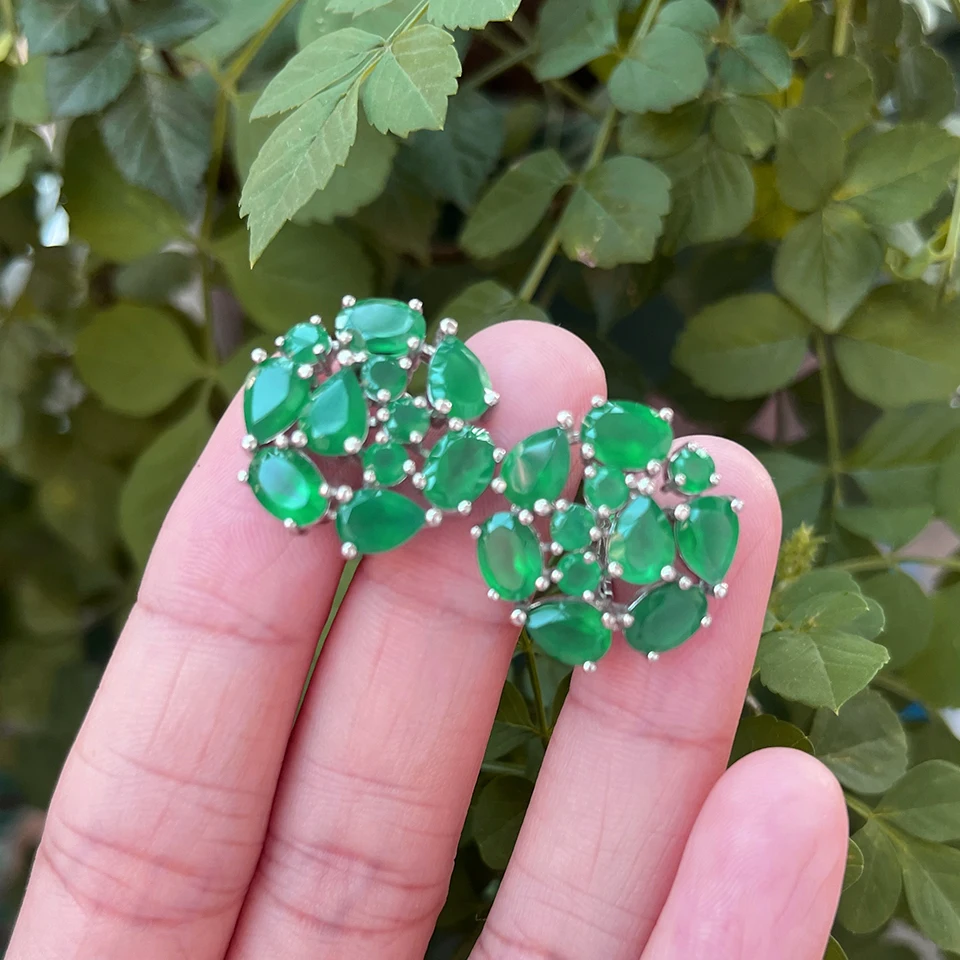 Pendientes de plata de primera ley y ágata verde para mujer, aretes pequeños, plata esterlina 925, piedra preciosa, regalo de boda, fiesta, 2022