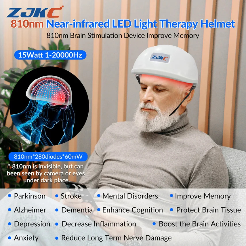 ZJKC 810nm Helmet Parkinson Physical Therapy Photobiomodulation PBM Red Infrared Light Therapy for Stroke Depression Alzheimer