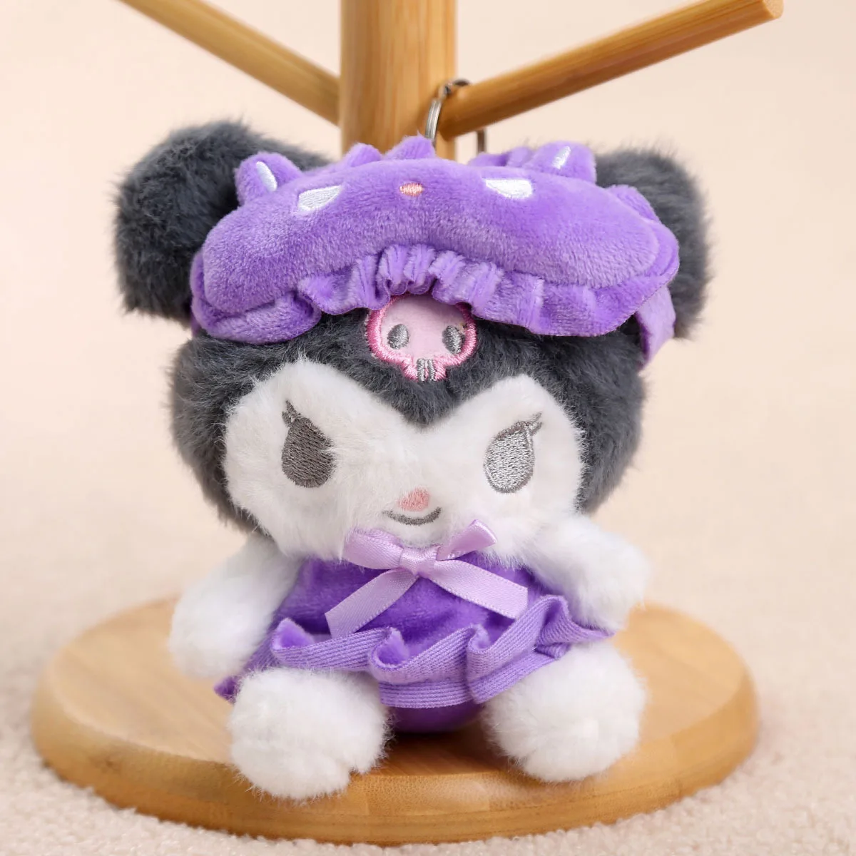 

Kuromi Purple Little Monster Eye Mask Style Plush Keychain Kawaii Cartoon Fluffy Doll Pendant Bag Charm Backpack Accessory Gifts