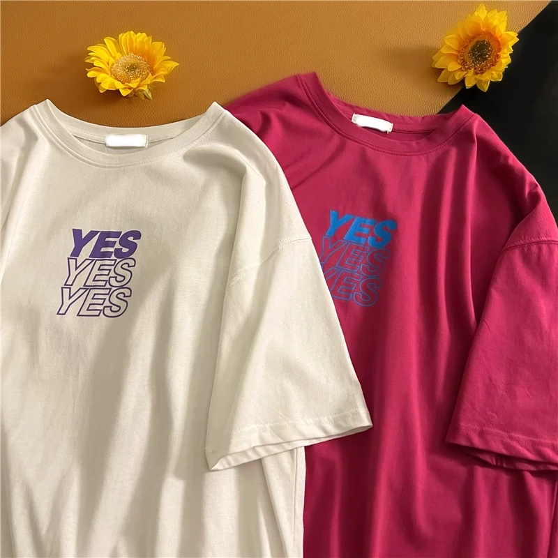 100% cotton dragon fruit color short-sleeved printed t-shirt female summer 2024 new loose medium-length top ins tide