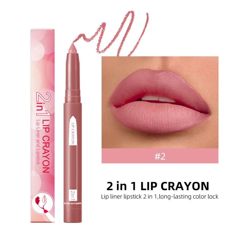 12 Kleuren 2 In 1 Lip Liner Pen Stick Lippenstift Lippen Make-Up Waterdichte Maquiagem Gladde Sexy Matte Hoog Gepigmenteerde Feestclub