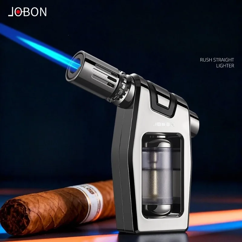 JOBON Transparent Gas Chamber Windproof Jet Blue Flame Butane Gas Torch Lighter Outdoor Portable Cigar Lighters Smoking Gadgets
