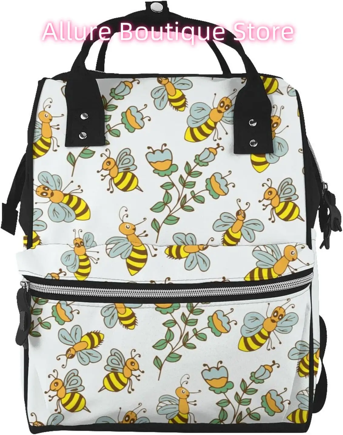 

Funny Little Bee Diaper Bag Backpack for Women Large Capacity Nappy Bag Multifunction Waterproof Mummy Backpacks for Mom Dad Ess