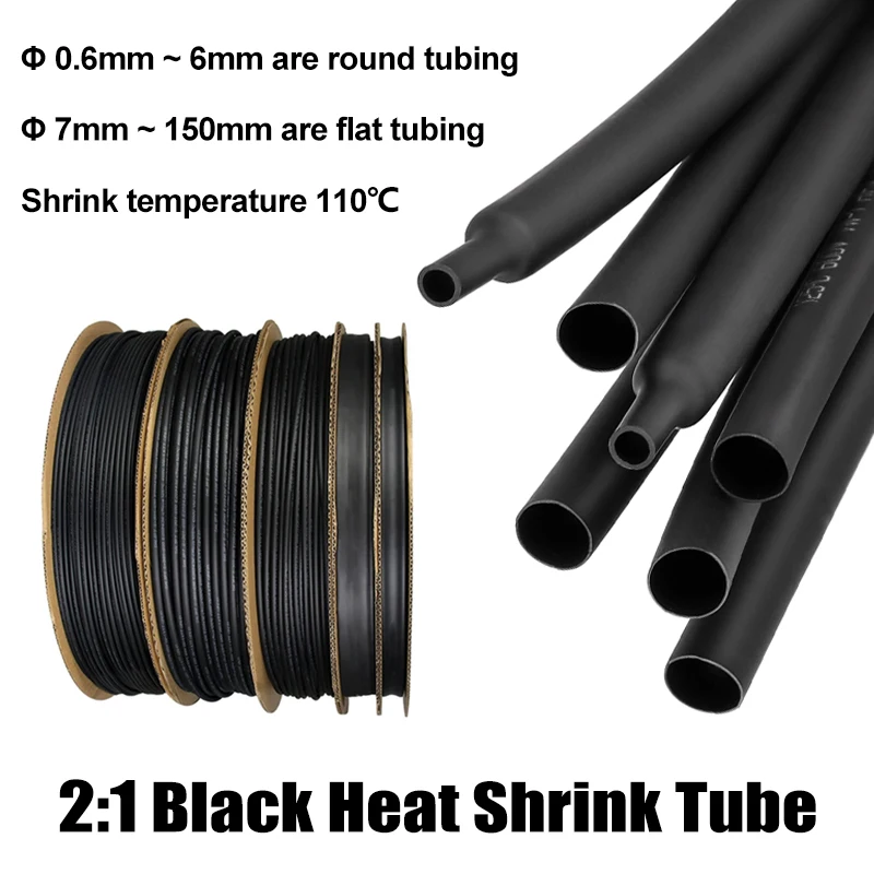 

Cable Sleeving 0.6mm ~ 80mm Black Heat Shrink Tubing DIY Connector Repair Wrap Wire 2:1 Polyolefin Insulation Protecctor Sleeve