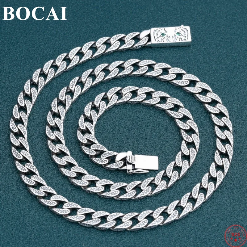 

BOCAI S925 Sterling Silver Necklaces for Women Men New Fashion Eternal Rattan Tiger Head Cuban Link Chain Jewelry Free Shipping