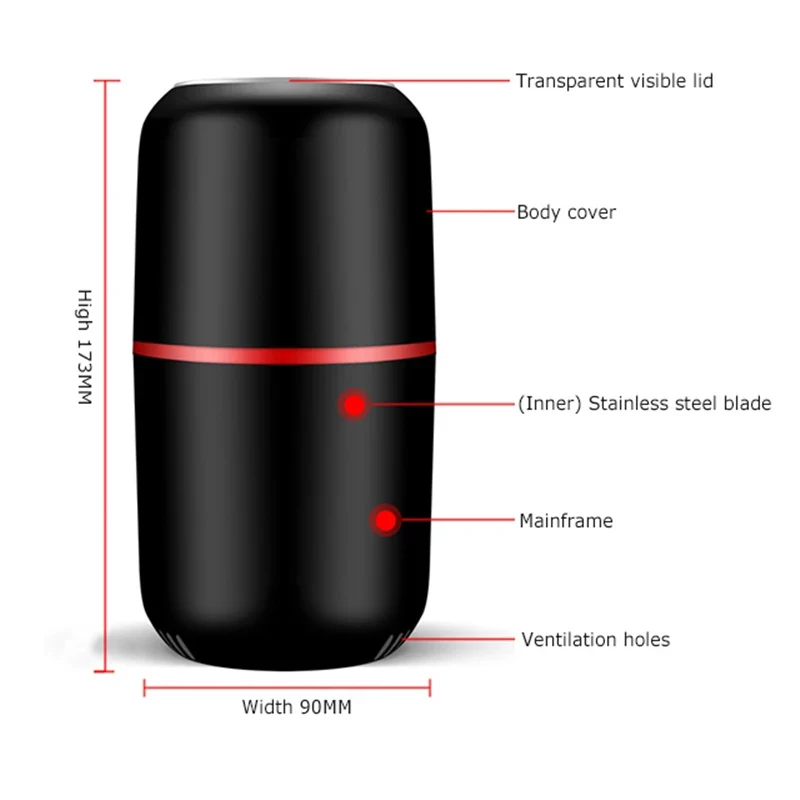 Molinillo de café eléctrico para el hogar, Mini molinillo de pimienta y sal de cocina, potente molino automático de granos, hierbas, especias y nueces