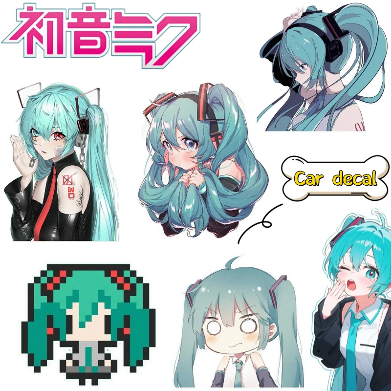 Hatsune Miku Autoaufkleber Hochwertiger Farbwert Cartoon Zweidimensionaler Animationsdruck Straßenbahn Kratzschutz Wasserdichter Aufkleber