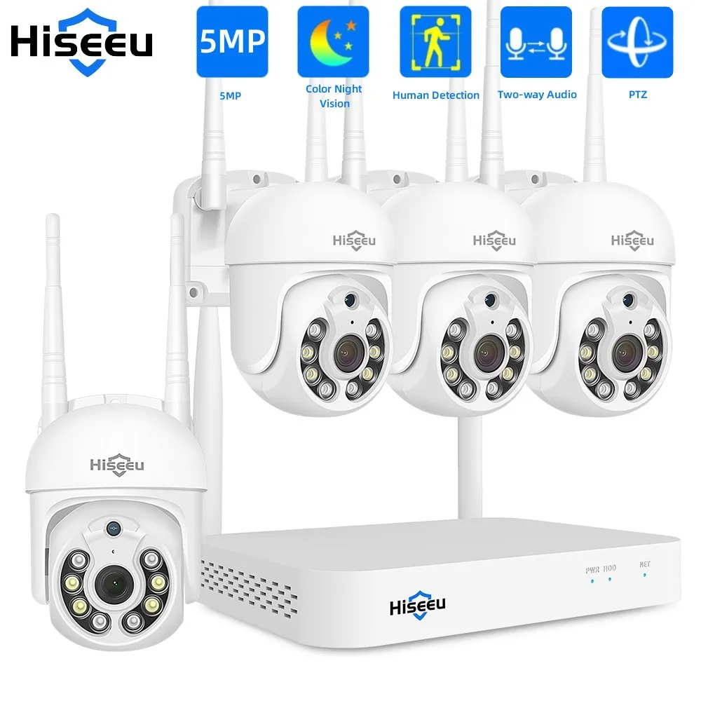 hiseeu kit ai motion tracking seguranca vigilancia sistema de camera nvr camera ip ptz 5mp wifi p2p color night vision h265 10ch 01