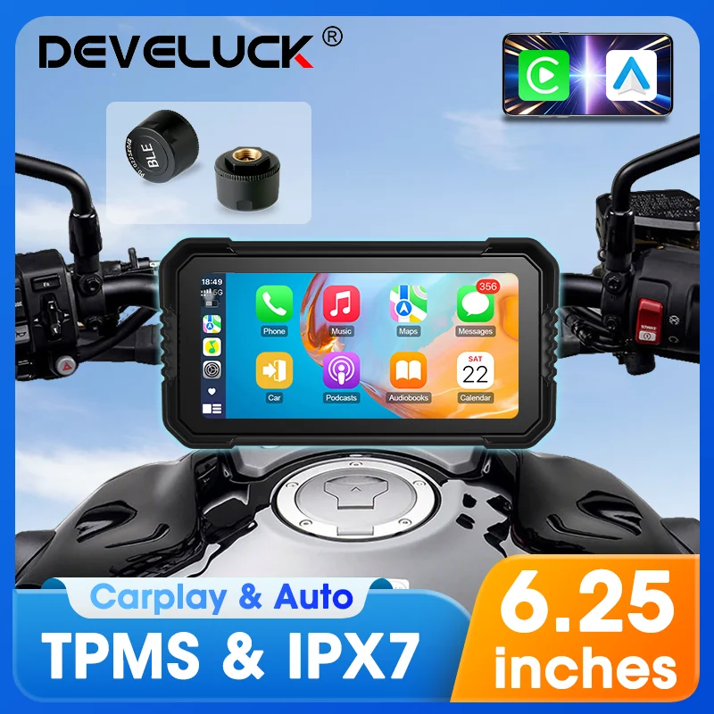 

6.25'' Motorcycle Navigation GPS Moto Display Screen IPX7 Wireless Carplay Android Auto Digital Motobike Dashboard Optional TPMS