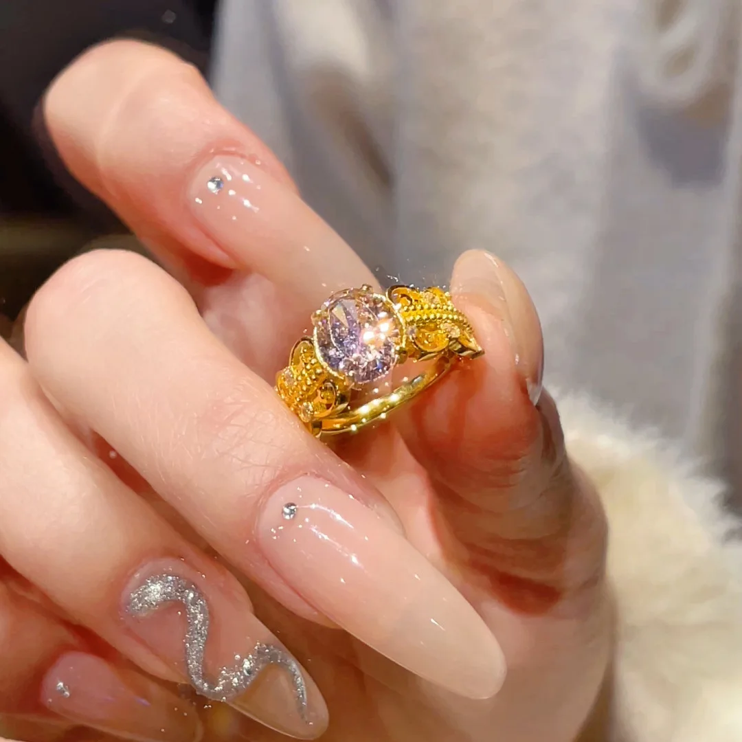 Ice Sugar Series Ancient Gold Craftsm Fresh Ice Transparent Pink Gemstone rings for women New in Retro Charm Wedding Jewelry