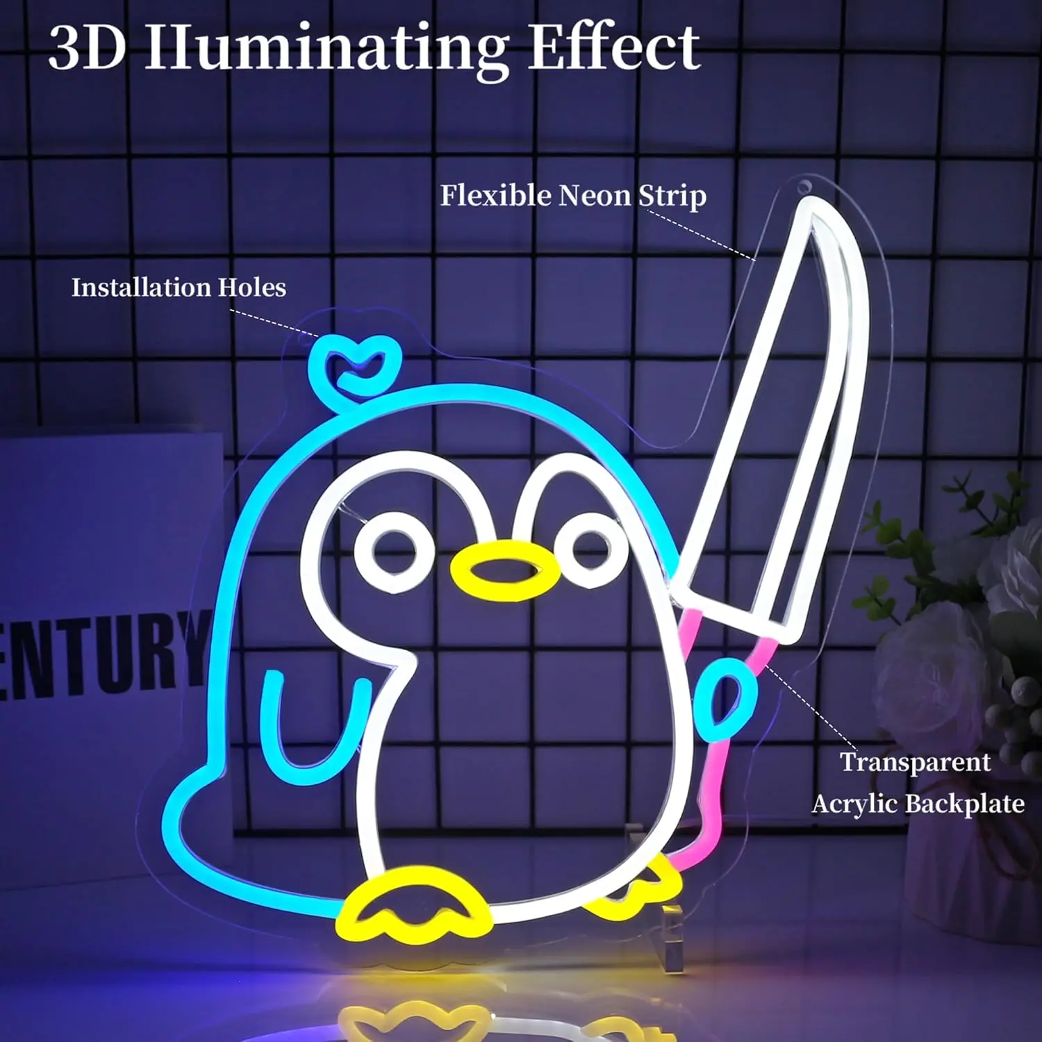 البطريق النيون تسجيل أضواء النيون لغرفة الطفل ديكور عكس الضوء LED النيون علامات للنادي بار حفلة عيد ميلاد حديقة هدايا عيد الميلاد