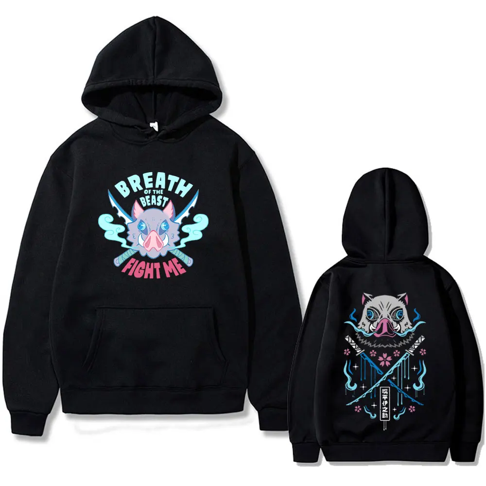 

Anime Demon Slayer Hashibira Inosuke Mask Face Graphic Hoodie Men Women Casual Cotton Vintage Pullover Men's Fashion Streetwear