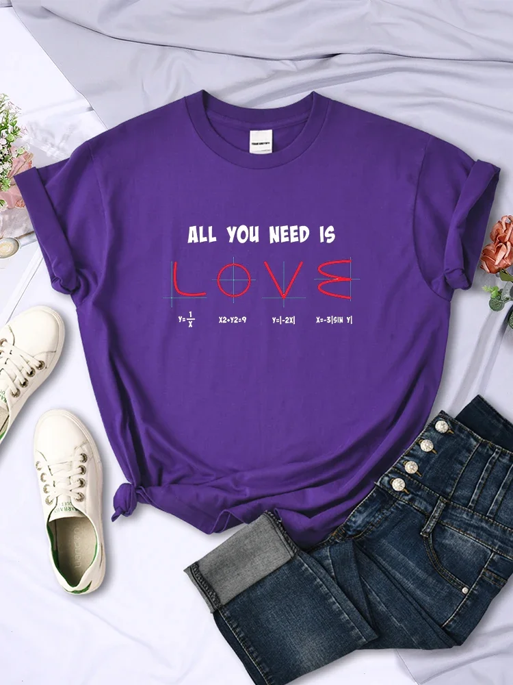 Woman T-Shirts  All You Need Is Love Mathematical Formula Romantic Print Top Valentine's Fashion Tops Women's Soft Tees