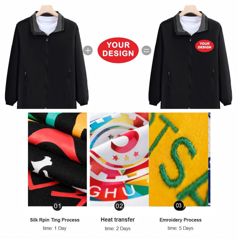 Autumn Thin Stand Up Collar Jacket With Custom Printed Logo Outdoor Hiking Windproof And Waterproof Zipper Jacket