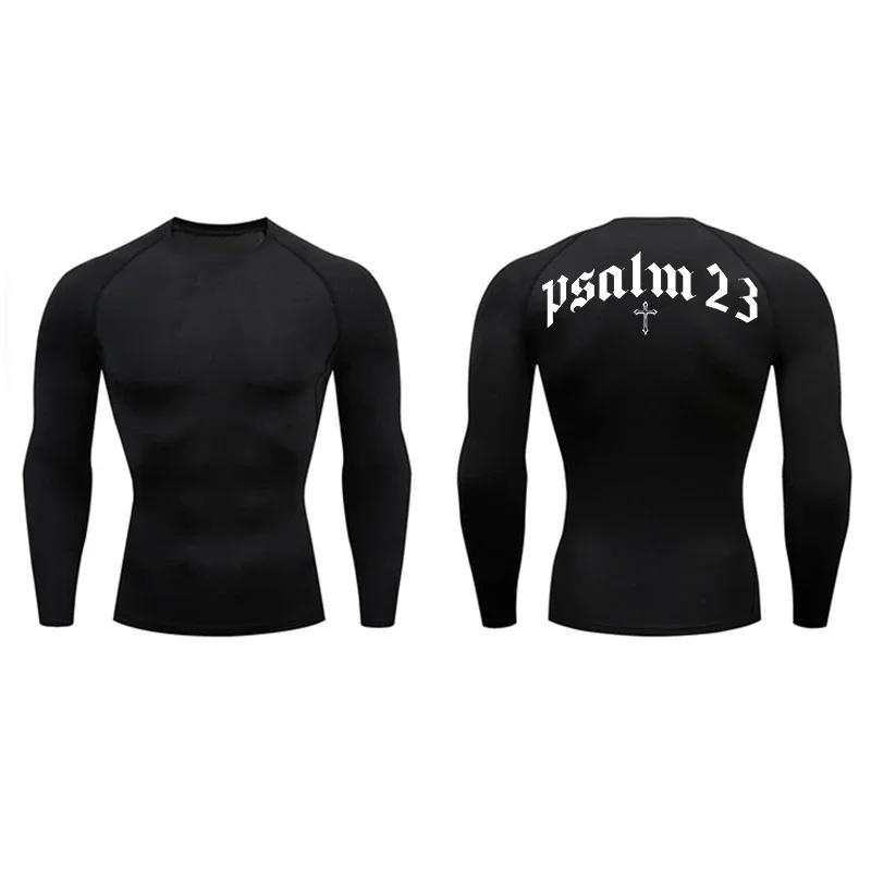 2024 Psalm 23 Cross Print Men\'s Sports Quick-Drying T-Shirt Tops Gym Workout Fitness Compression Shirt Short Sleeve S-3XL