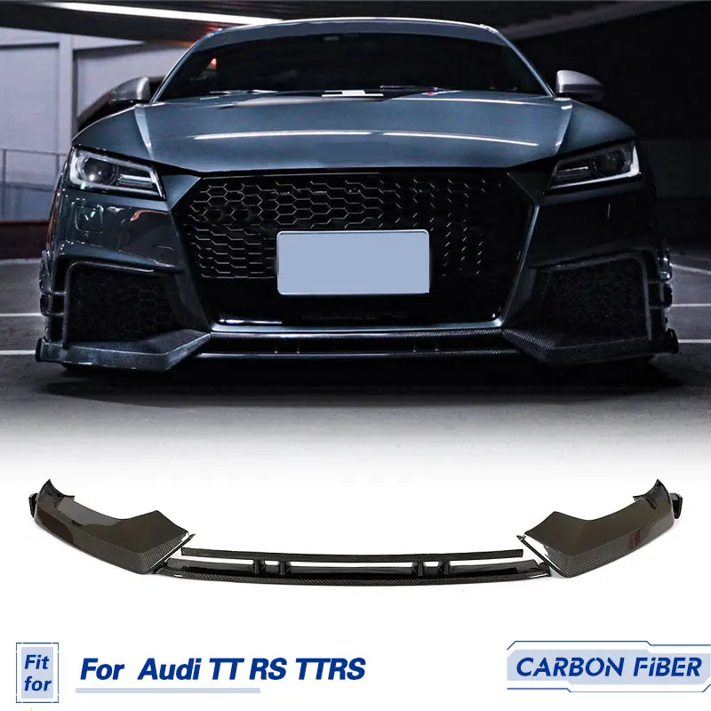 Car Front Bumper Lip Spoiler with Splitters Carbon Fiber for Audi TT RS TTRS 2016-2018 Front Lip Chin Apron Guard Body Kits