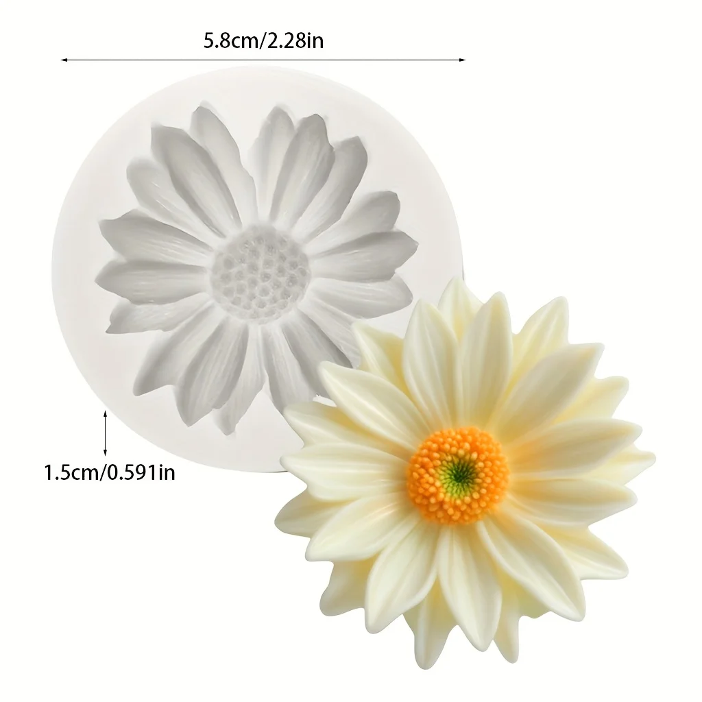 Eine Gänseblümchenförmige Silikon-Kerzenform - 3D-Blumendesign, Geeignet für DIY-Duftkerzen und Heimdekoration. – Detail 2