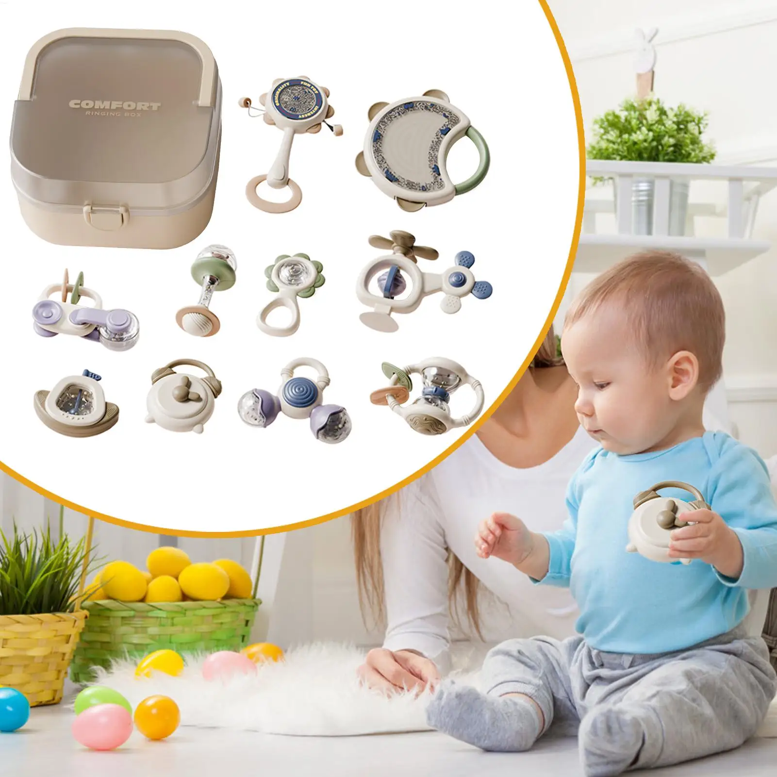 Baby Sensory Rattles Soothing Interactive Musical Educational Teething Toys Sensory Rattles Set For Boys Girls Home Travel Play