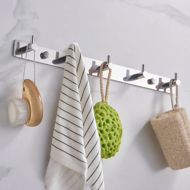 

3-7 Hooks Multi-purpose Towel Clothes Robe Rack Stainless Steel Kitchen Hardware Hook for Wall Door Bathroom Storage Hooks