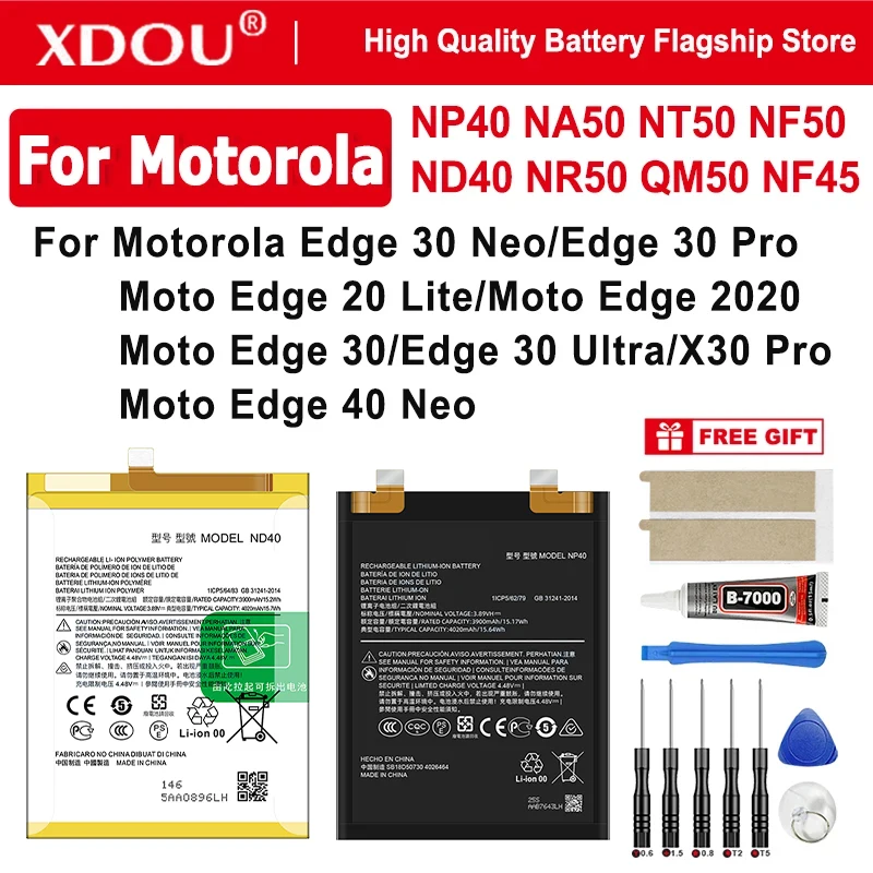 NP40 NA50 NT50 NF50 ND40 NR50 QM50 NF45 Battery For Motorola Edge 30 40 Neo /Edge 30 Pro 30 Ultra X30 5G 20 Lite/Fusion +Tools