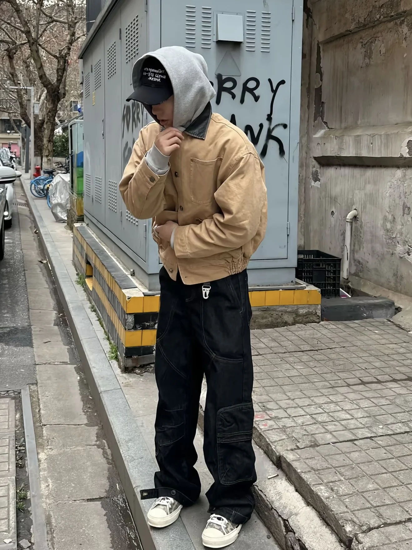 الرجعية الأمريكية Waed Cleanfit طوق Jaet الرجال الخريف الشتاء تنوعا Boxy Sle طويل Sve لون نقي ex معطف #4