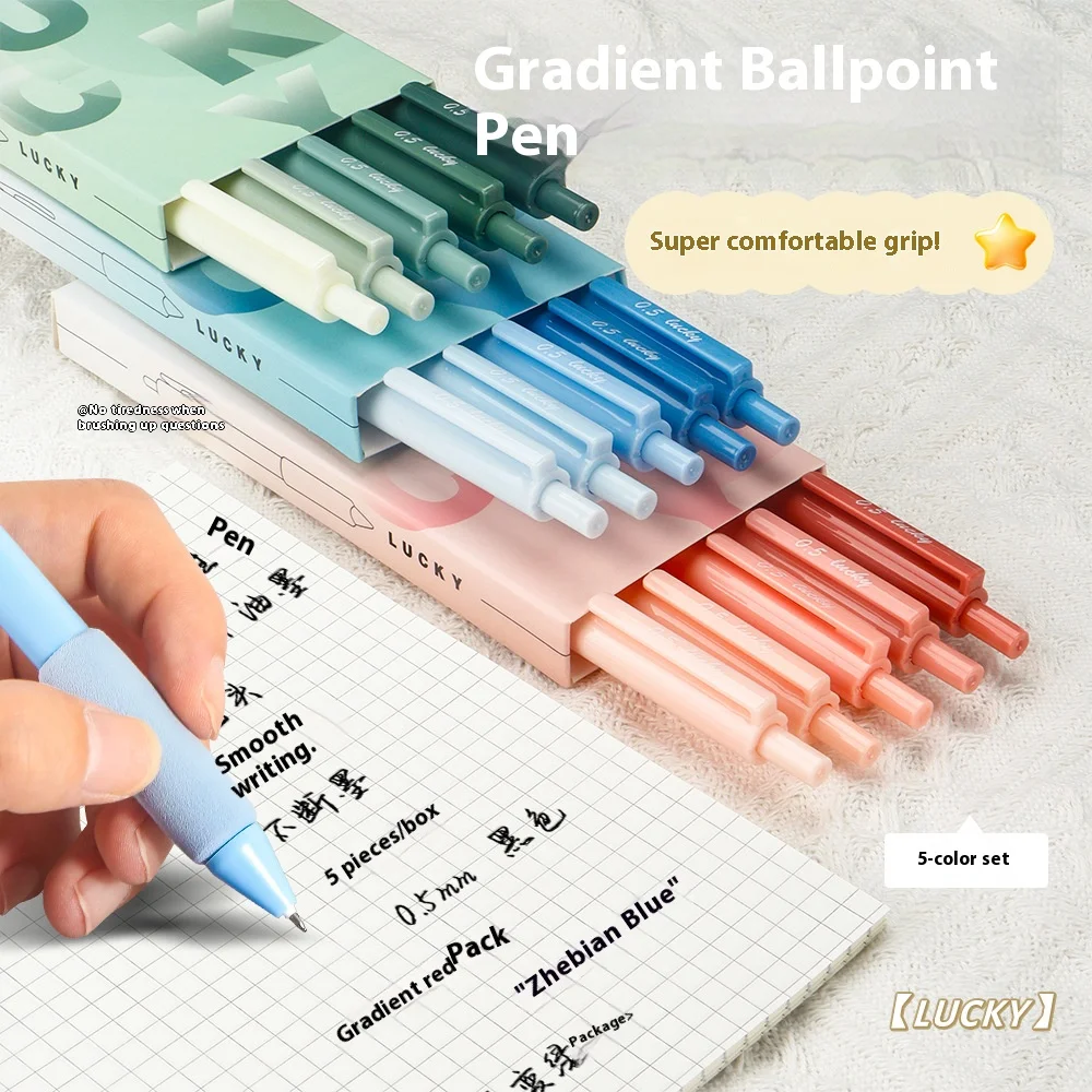 

5 Pcs/Set Gel Pens Instagram Style Gradient Color Pen Holder 0.5MM Black Ink For Students' Daily Study And Exams School Supplies