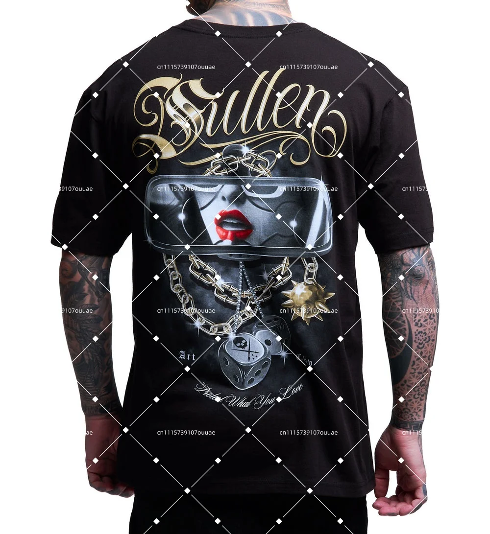 Men's Sullen Art T-shirt Chicano Women's Red Lips Sunglasses Gold Chain Dice West Coast Lowrider Tattoo Street Top Men's Style