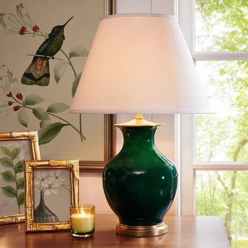 

Ceramic Table Lamps Green Luxury Brass Desk Light Fabric for Home Living Room Dining Room Bedroom Office
